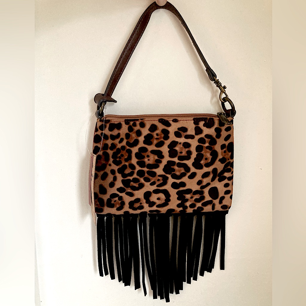 Justin Boots Leopard Print Western Fringe Shoulder Bag